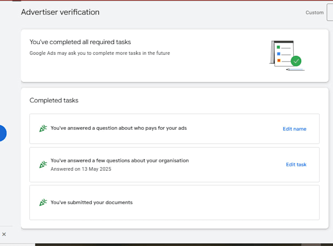 do google ads account business operations verification
