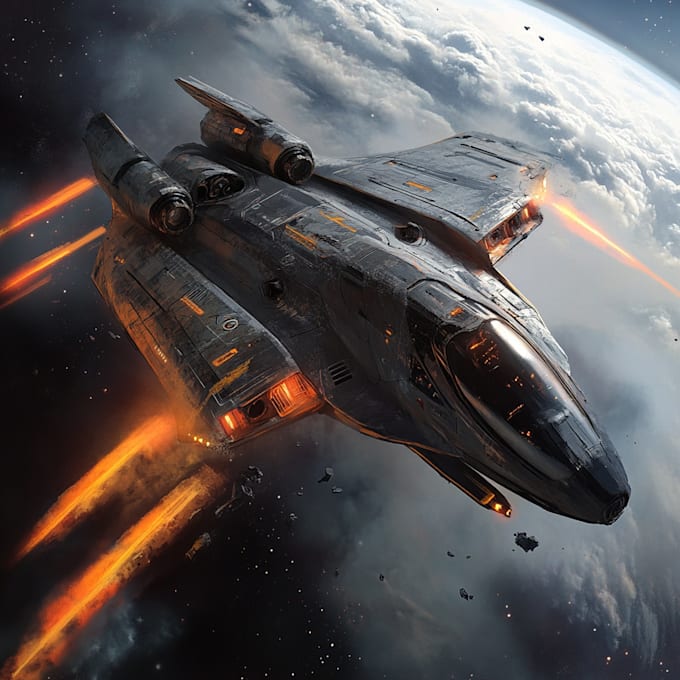 Illustrate futuristic sci fi spaceship concept art , game art in unique ...