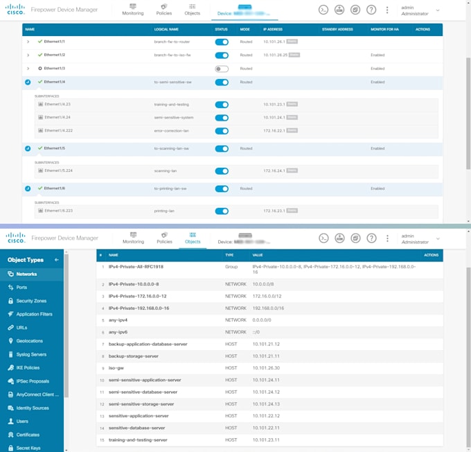 setup and fix cisco, fortinet, f5 firewalls