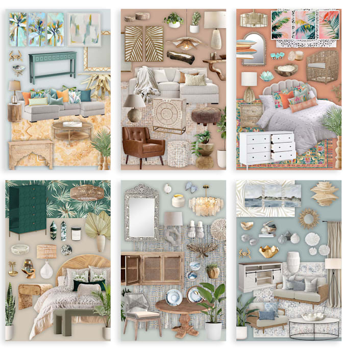 design a coastal interior design with moodboard