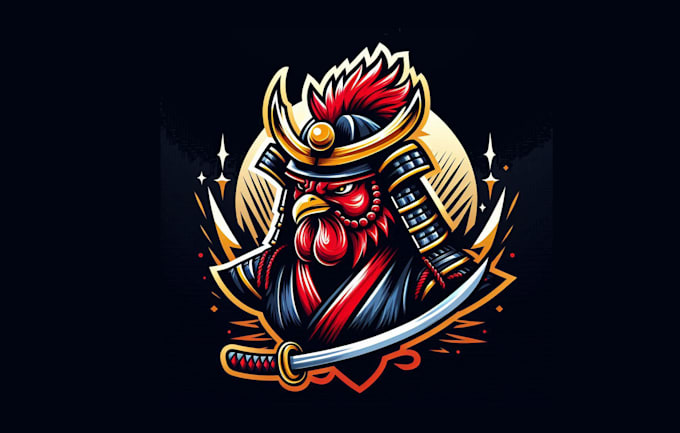 give creative samurai rooster mascot logo design with new concepts