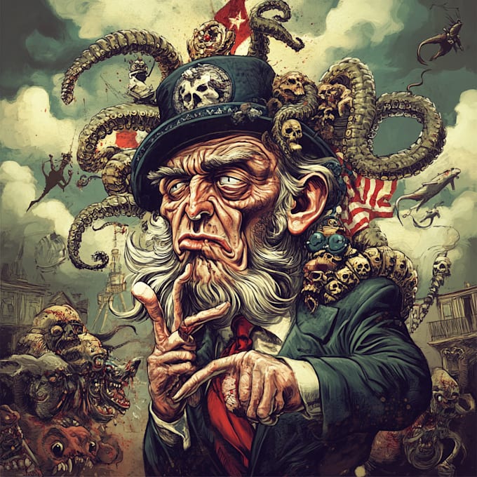 create a crazy political or satirical cartoon
