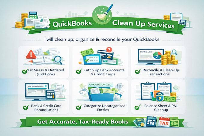 do quickbooks cleanup and catch up bookkeeping for tax ready books