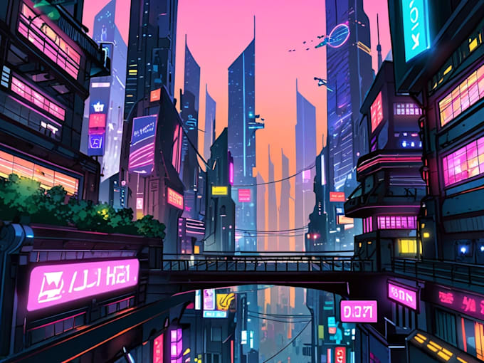 Draw illustration of futuristic cyberpunk city by Casharrett | Fiverr