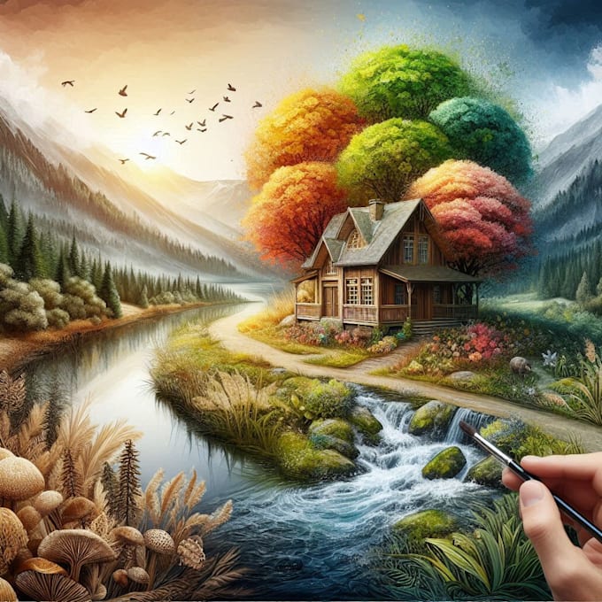 draw house illustration, portrait and landscape