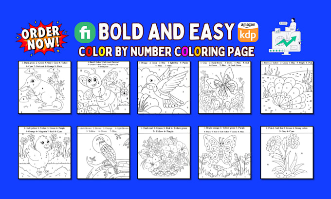 create bold and easy coloring book and color by number pages