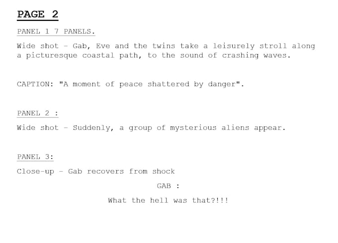 your comic book script, webcomic script, manga script
