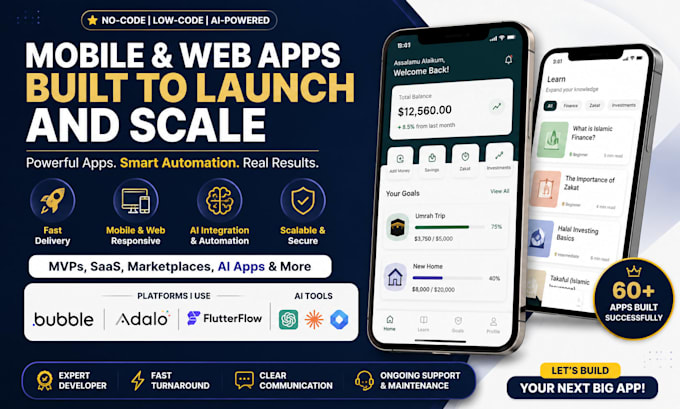 develop adalo mobile app, bubble native app, ai mobile app, glide, softr app,
