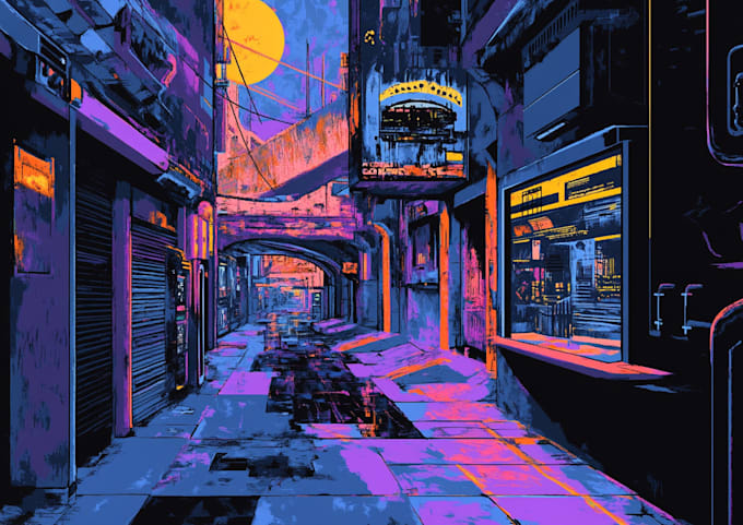 Make a cyberpunk futuristic city art by Sergioneider | Fiverr