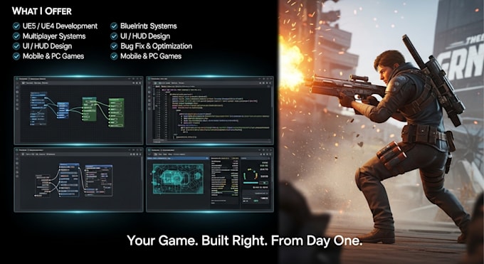 blueprint, develop, fix and optimize ue5, ue4 game with multiplayer, UI, maps