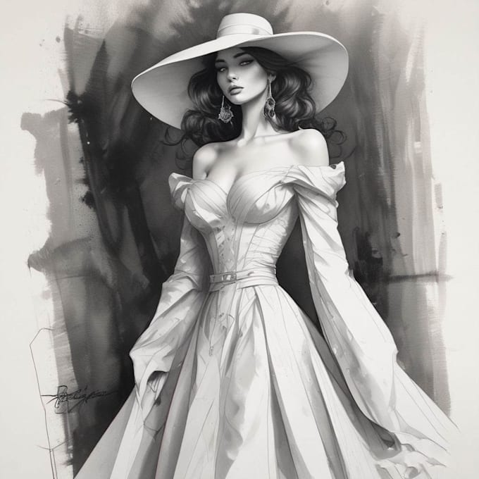 draw a fashion illustration, sketch, portrait
