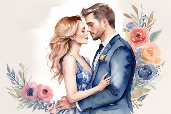 design a professional watercolor couple portrait