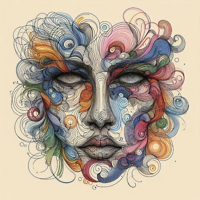 make a scribble art, abstract line portrait