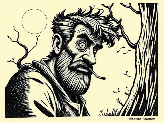 engraving linocut style digital drawing art