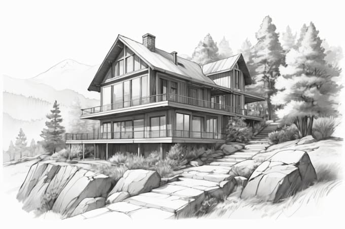 sketch landscape, house or building