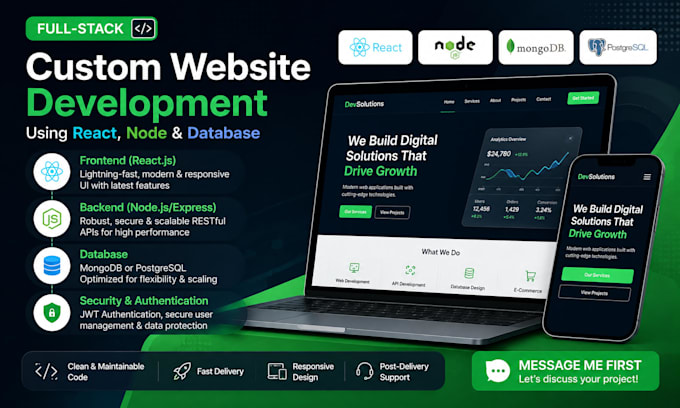 build a custom website using react, node, mongodb or postgresql