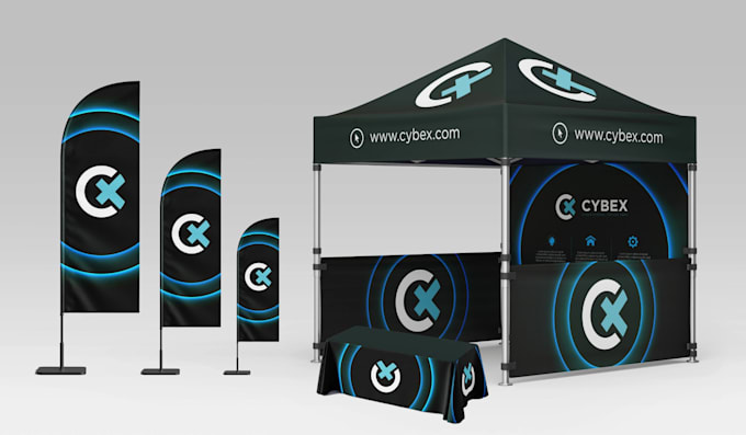 design custom exhibition booth, backdrop and feather flag