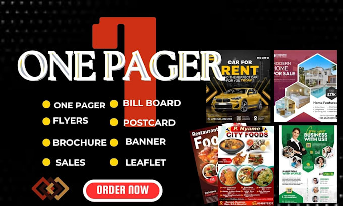 design one pager, business flyer, sales sheet, brochure, banner, billboard