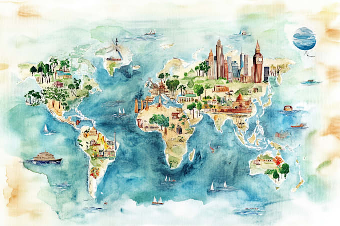 watercolor map illustration just for you