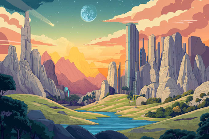 create a landscape and urban vector art illustration