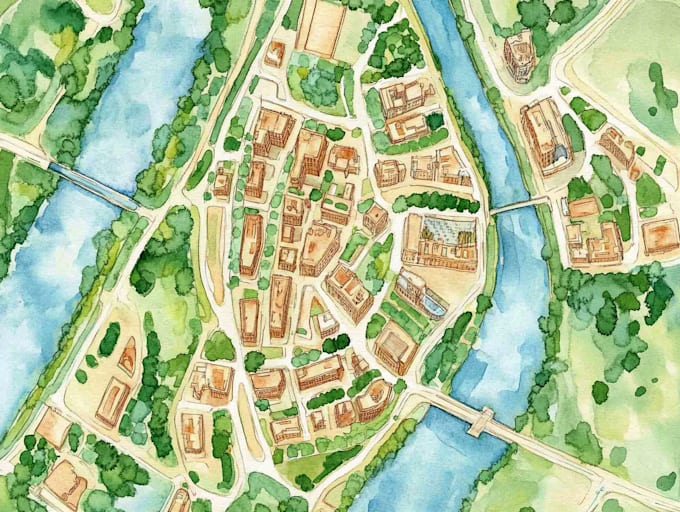 watercolor map illustration just for you