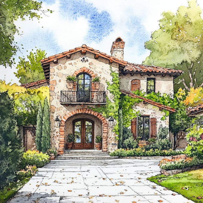 create landscape or house into watercolor poster