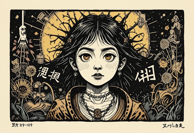 create minimalistic digital illustration in linocut style
