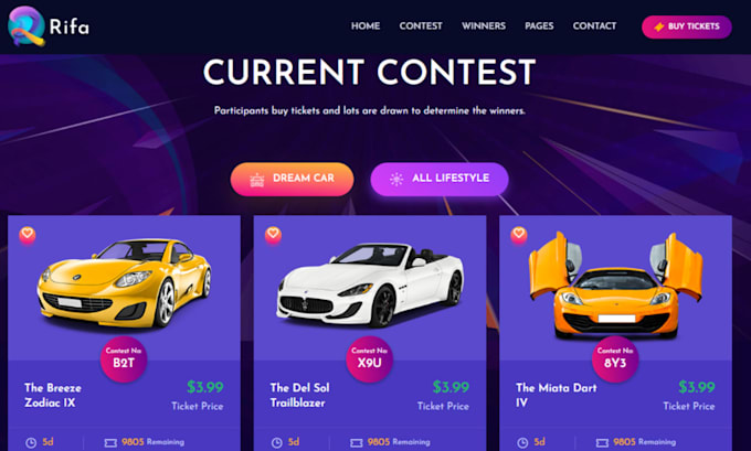 build raffle website, competition website, giveaway website for raffle business