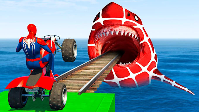 create spider man on motorcycle in spiral bridge stunt ride