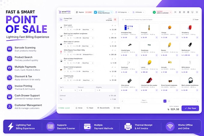 build complete pos solution for retail, wholesale and warehouse businesses
