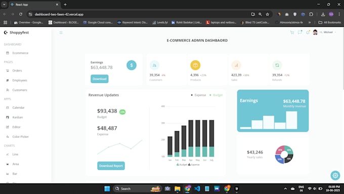 create react dashboard for health, finance, admin panel with charts