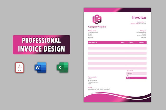 design professional invoice design in word, excel, and PDF