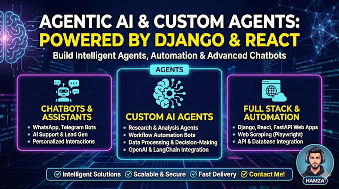 be expert full stack django ai custom agentic website developer