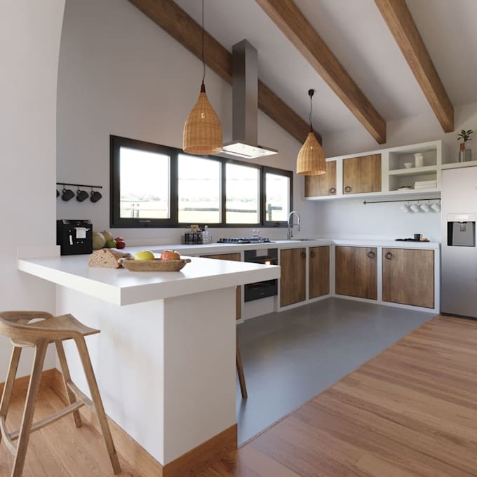 redesign 3d rustic interior, cottage house, render villa house in 3ds max, cgi