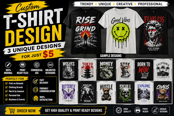 design custom typographic t shirt designs for clothing brand