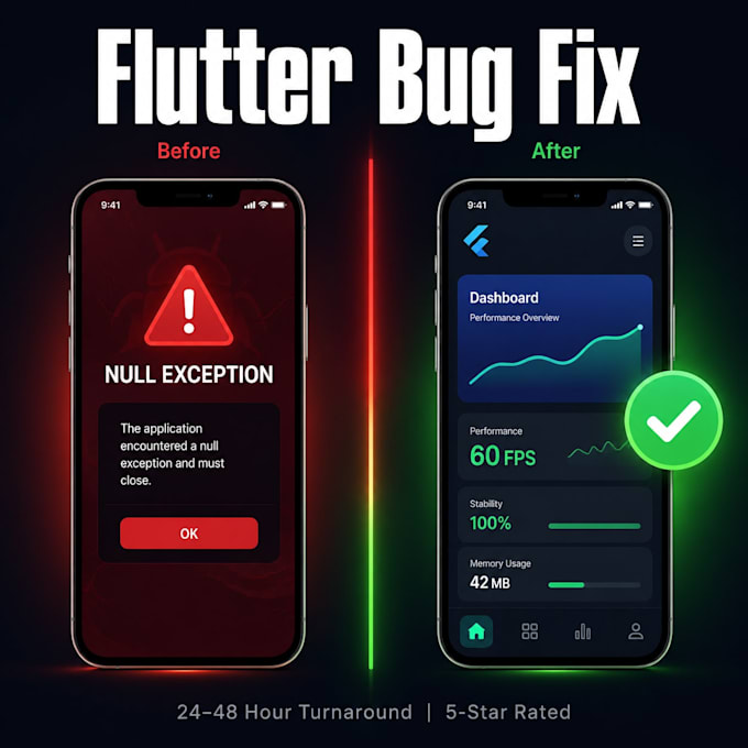 fix flutter bugs, crashes, errors, and optimize your app performance