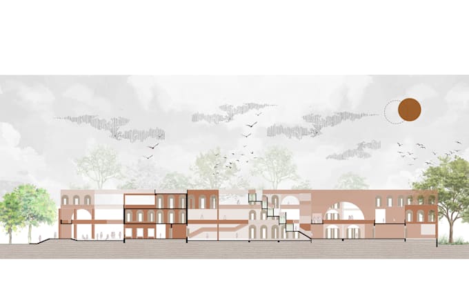 render 2d architectural plans, elevations, sections in photoshop