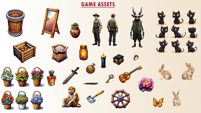 create 2d game assets, background with many art style