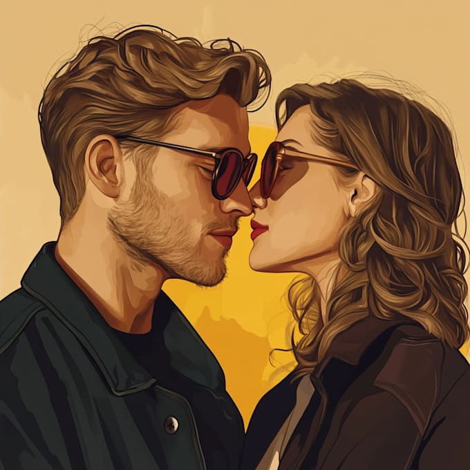 make a illustrate a vintage couple portrait
