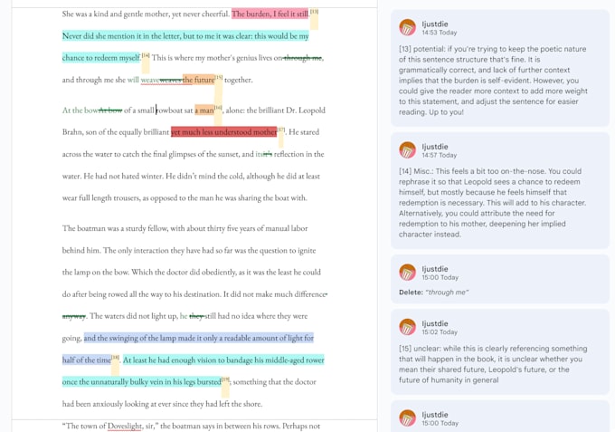 provide line editing for books and creative works