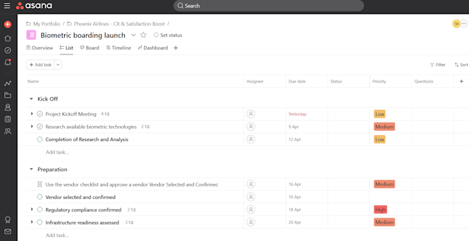 setup asana workspace, project management workflows, automations