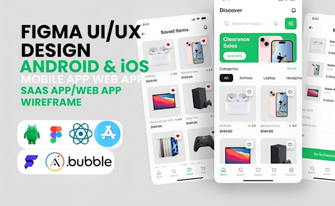 Do figma ui ux design mobile app web app saas dashbaord website ...