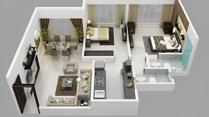 Create 3d floor plan with realistic rendering an 2d detailed drawing