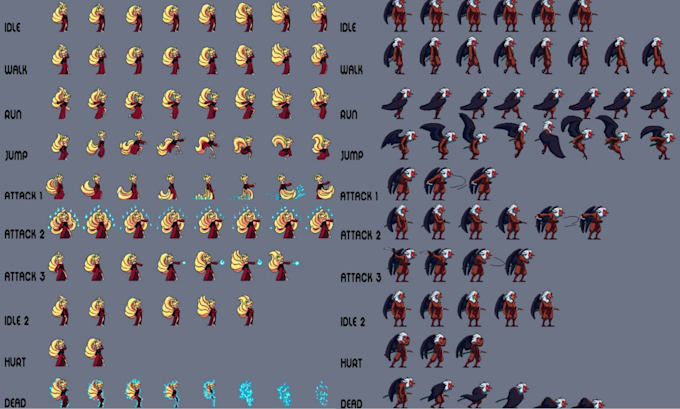 Create 2d game sprite pixel art animation sprite sheet character design