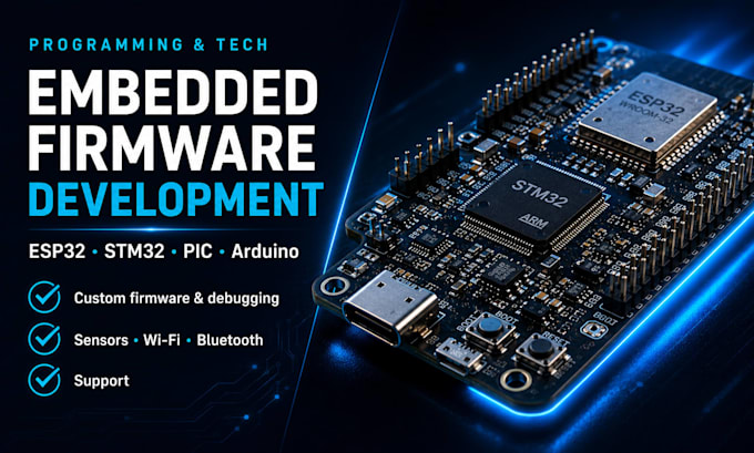 develop embedded firmware for esp32, stm32,pic,ti and microcontrollers