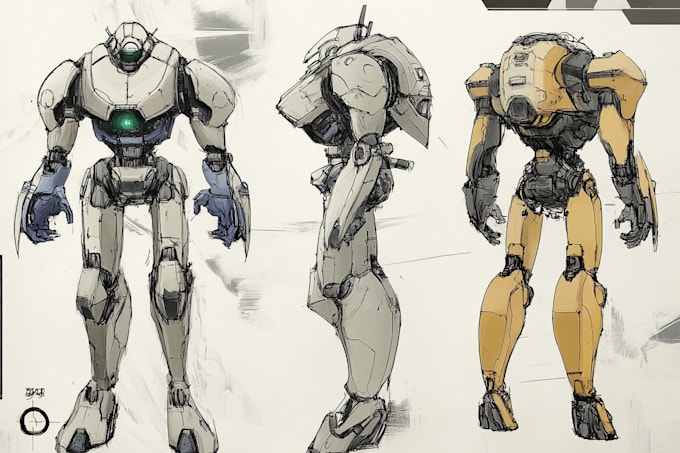 draw mecha robot armor character concept for you