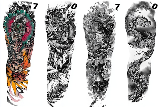 create custom realistic tattoo design, tattoo sleeve