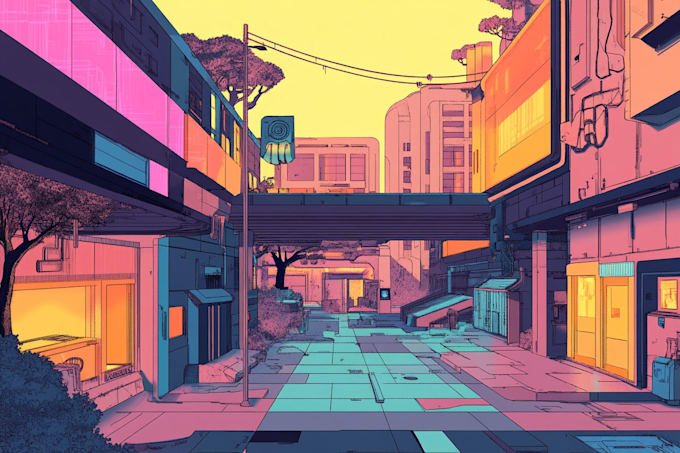 Design an illustration of futuristic cyberpunk city by Zevaherry | Fiverr