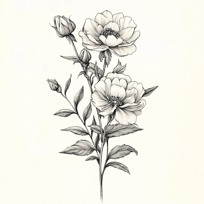 draw line art vector illustration of plants and flowers