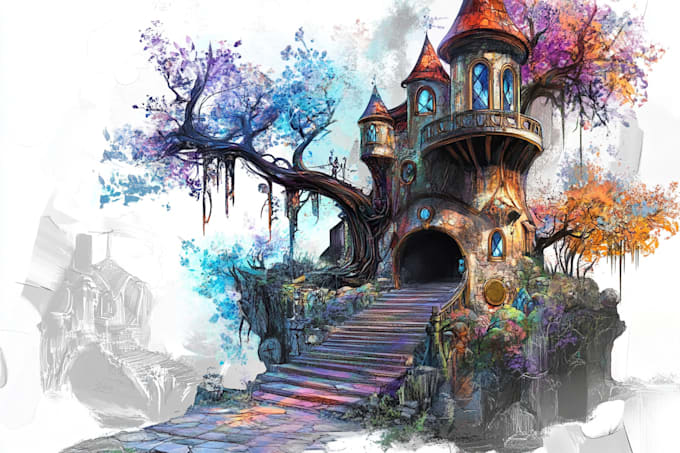 draw environment concept art, fantasy worlds